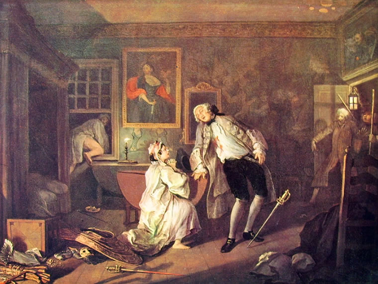 "Matrimonio alla moda La morte di lui" di William Hogarth